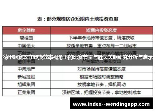德甲联赛攻守转换效率视角下的比赛节奏与胜负关联研究分析与启示